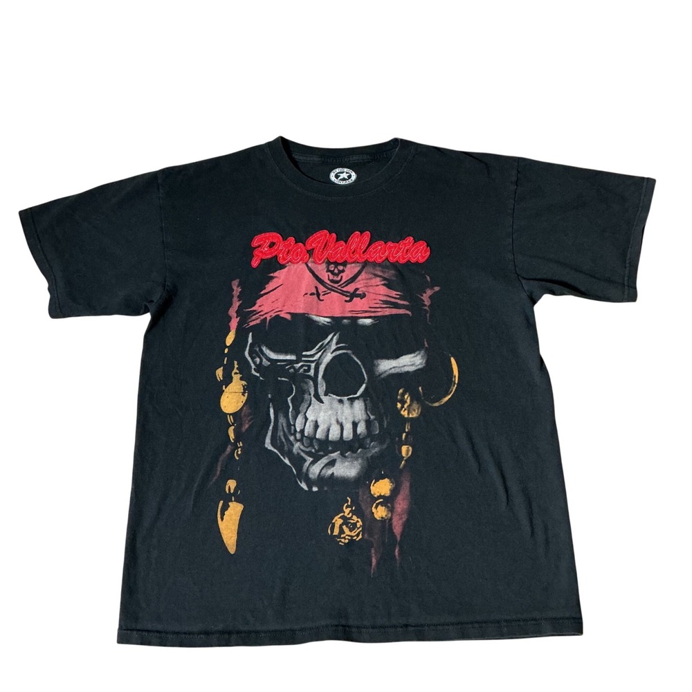 By The Sea Vintage Puerto Vallarta Pirate Skull Graphic T-Shirt Black Large